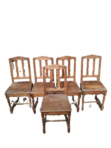 5 chaises en chêne avec dossier à barettes - Charles VII Hanin